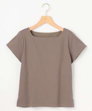 組曲 L 【WEB限定】ストライプジャガード カップ付きTシャツ カーキ系