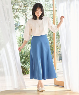 ANY リネンライクオックス フレアスカート ブルー