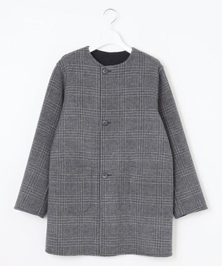 J.PRESS LADIES L 【リバーシブル】ウールナイロン リバー チェック ミドル コート ネイビー系