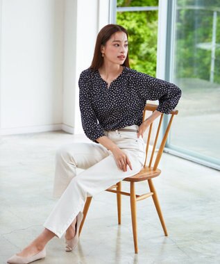 Tiaclasse 【洗える】柄プリントブラウス ネイビー