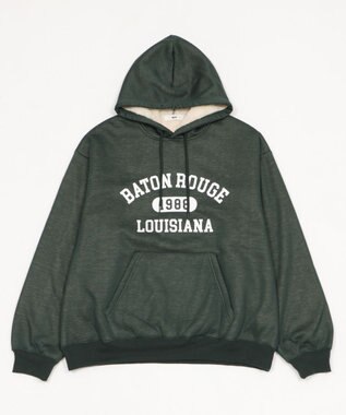 WEGO 【ユニセックス着用ITEM/裏起毛】カレッジロゴボアパーカー ダークグリーン