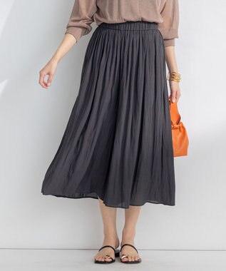 組曲 【ウエストゴム・WEB限定】シアープリーツライクシフォン パンツ ブラック系