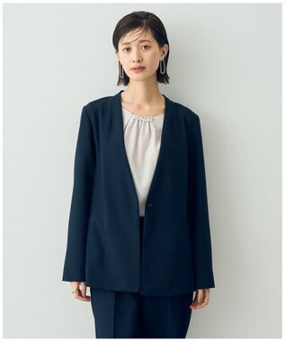 YECCA VECCA ストレッチノーカラージャケット Navy