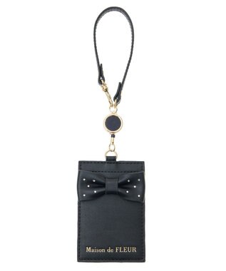 Maison de FLEUR クリアストーンリボンリールパスケース Black