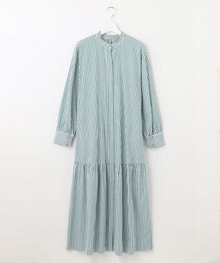 UNFILO 【洗える】イージーケア シャツワンピース グリーン×ホワイト