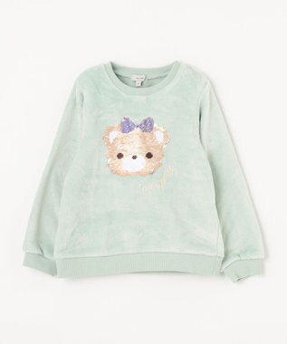 ANY KIDS 両面 フリース スパンコール トレーナー ミント×クマ