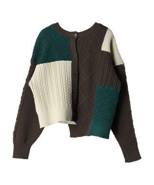 Green Parks ＫＢＦ　２ＷＡＹパッチワークニットカーディガン Brown