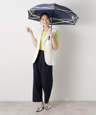 MOONBAT ランバン オン ブルー (LANVIN en Blue) 折りたたみ傘 サテンプリント ロゴアーチ ネイビーブルー