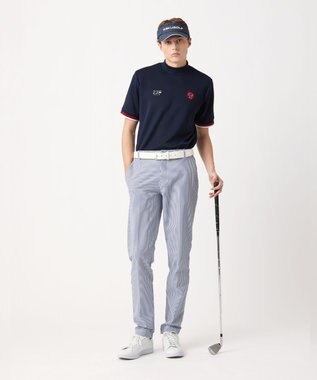 23区GOLF 【MEN】【吸水速乾・UVケア】袖ライン モックネックシャツ ネイビー系