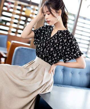 Tiaclasse 【洗える】体型カバーも叶う麻調フレアタックスカート モカ