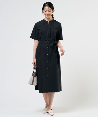 J.PRESS LADIES S 【一枚で着映え】ライトタフタ タックプリーツ ワンピース ブラック系