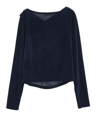 Green Parks シアーベロアオフショル長袖プルオーバー Navy