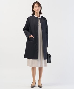 J.PRESS LADIES S 【2way】VINAジェットオックス ノーカラー コート ネイビー系
