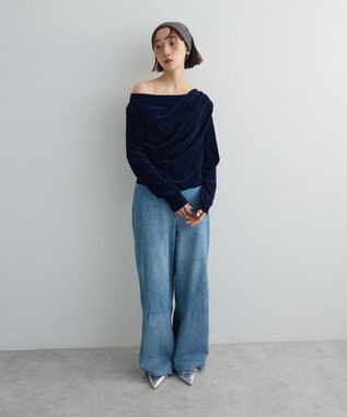 Green Parks シアーベロアオフショル長袖プルオーバー Navy