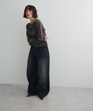 Green Parks シアーベロアオフショル長袖プルオーバー Gray