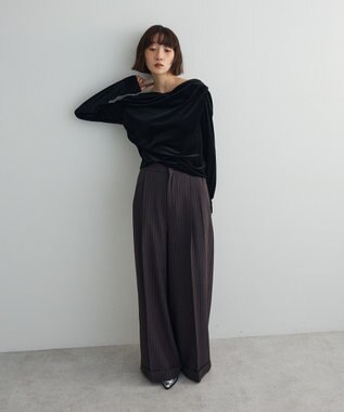 Green Parks シアーベロアオフショル長袖プルオーバー Black