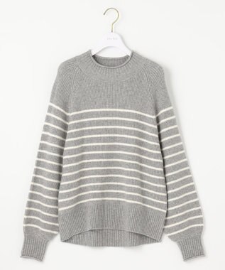 ANY SIS 【洗える】ハイネックボーダー ニット ライトグレー×アイボリーボーダー