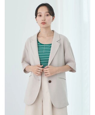 earth music&ecology リネンライク５分袖ジャケット Beige