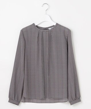 J.PRESS LADIES デシンハウンドトゥースプリント ブラウス ネイビー系