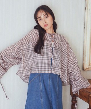 earth music&ecology ワッシャードロスト羽織りシャツ Check Mocha