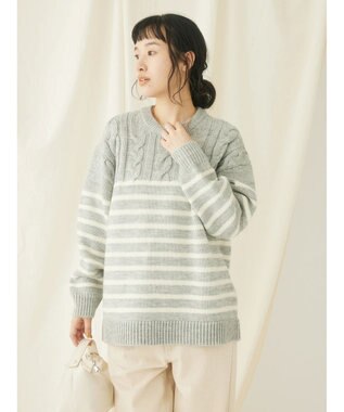 CRAFT STANDARD BOUTIQUE ケーブル×ボーダードッキングプルオーバー Border Gray