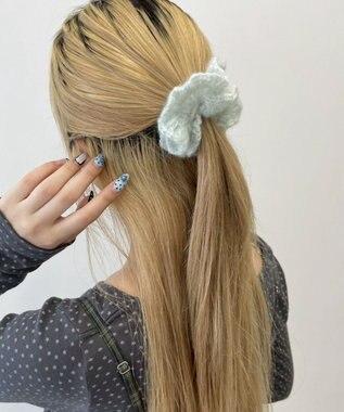 WEGO Lヘムフリルニットシュシュ サックス