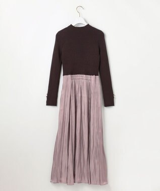 ANY SIS 【洗える】オーロラサテンコンビ ワンピース ラベンダー×スレート