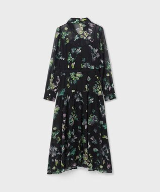 GRACE CONTINENTAL フラワープリントボウタイ付ワンピース ブラック