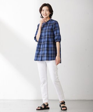 J.PRESS LADIES L 【洗える】モデレートマドラス バンドカラー ピンタック ブラウス ネイビー系3