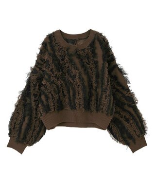 Green Parks ・ＥＬＥＮＣＡＲＥ　ＤＵＥ　フリンジジャカードニット Brown