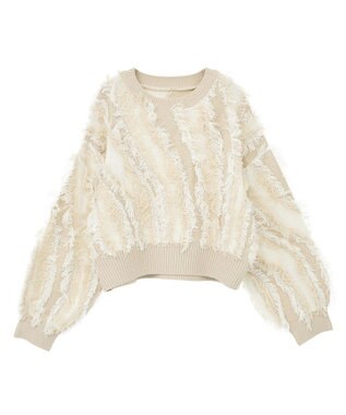 Green Parks ・ＥＬＥＮＣＡＲＥ　ＤＵＥ　フリンジジャカードニット Beige