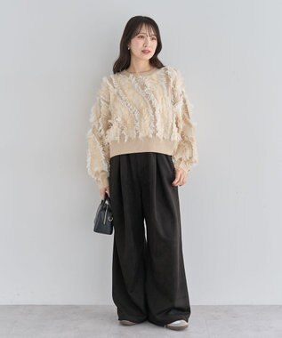 Green Parks ・ＥＬＥＮＣＡＲＥ　ＤＵＥ　フリンジジャカードニット Beige