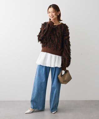 Green Parks ・ＥＬＥＮＣＡＲＥ　ＤＵＥ　フリンジジャカードニット Brown