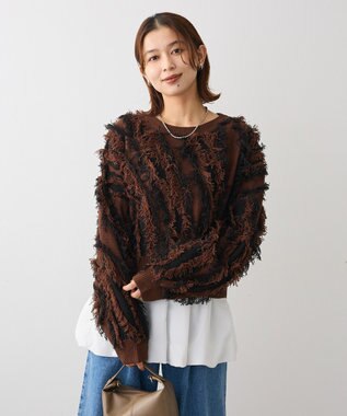Green Parks ・ＥＬＥＮＣＡＲＥ　ＤＵＥ　フリンジジャカードニット Brown