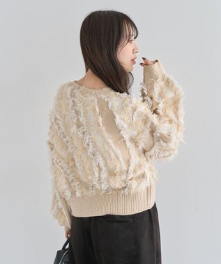Green Parks ・ＥＬＥＮＣＡＲＥ　ＤＵＥ　フリンジジャカードニット Beige