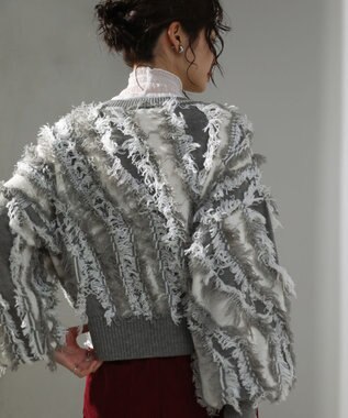 Green Parks ・ＥＬＥＮＣＡＲＥ　ＤＵＥ　フリンジジャカードニット Gray