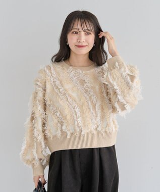 Green Parks ・ＥＬＥＮＣＡＲＥ　ＤＵＥ　フリンジジャカードニット Beige