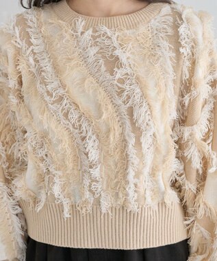 Green Parks ・ＥＬＥＮＣＡＲＥ　ＤＵＥ　フリンジジャカードニット Beige