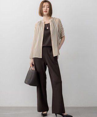 23区 L 【WEB&一部店舗限定/洗える】ストライププリント シフォン ブラウス キャメル系