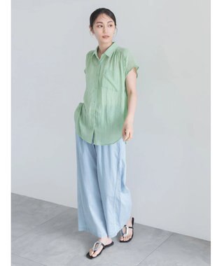 Te chichi 【7色展開】シャンブレーボイルフレンチスリーブシャツ グリーン