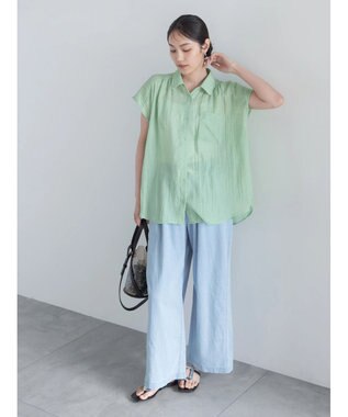 Te chichi 【7色展開】シャンブレーボイルフレンチスリーブシャツ グリーン