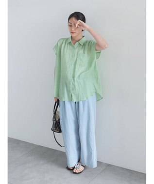 Te chichi 【7色展開】シャンブレーボイルフレンチスリーブシャツ グリーン