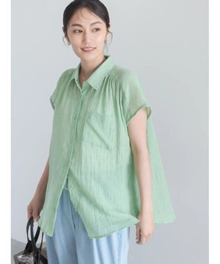 Te chichi 【7色展開】シャンブレーボイルフレンチスリーブシャツ グリーン