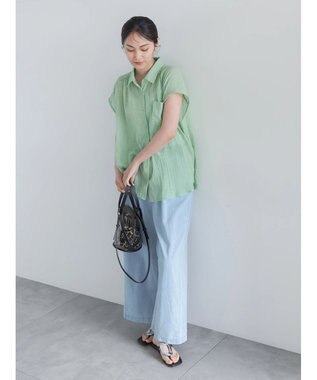 Te chichi 【7色展開】シャンブレーボイルフレンチスリーブシャツ グリーン