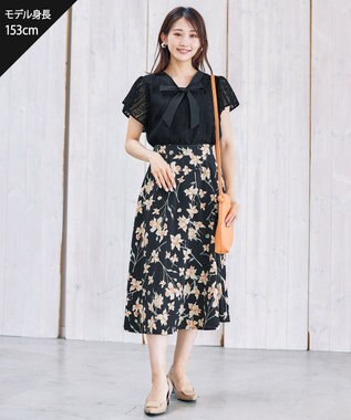 Tiaclasse 【洗える】幅広く活躍が期待できるボウタイレースブラウス ブラック