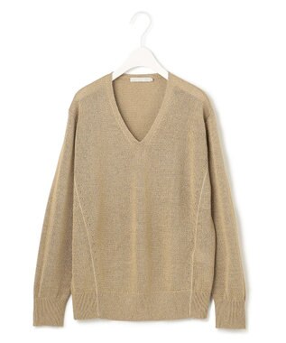 ICB 【WEB限定カラーあり・洗える】ペーパーブレンドシャインニット Vネックプルオーバー サンドベージュ系
