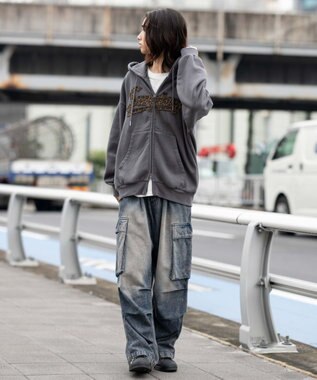 WEGO 【ユニセックス着用ITEM/SMLサイズ展開】レオパードワッペンダブルZIPパーカー スミクロ