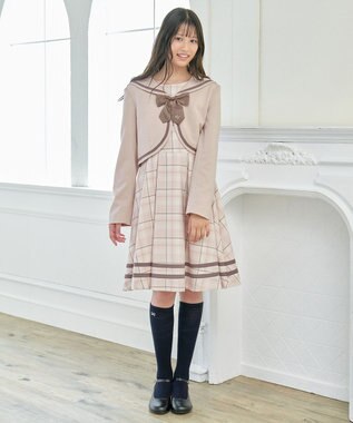 ANY KIDS ジャケット付き チェック ワンピース ピンクベージュ