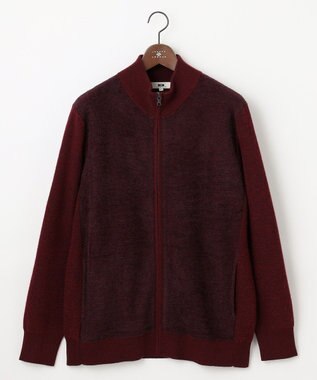 JOSEPH ABBOUD 【キングサイズ・イタリア糸使用/洗える】メリノブレンドモール ジップ ニット ブルゾン ワイン系