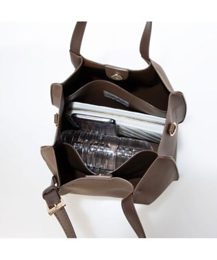 UNBILLION カシュカシュ cachecache / フェイクレザーショルダーバッグ付スクエアトート ブラウン